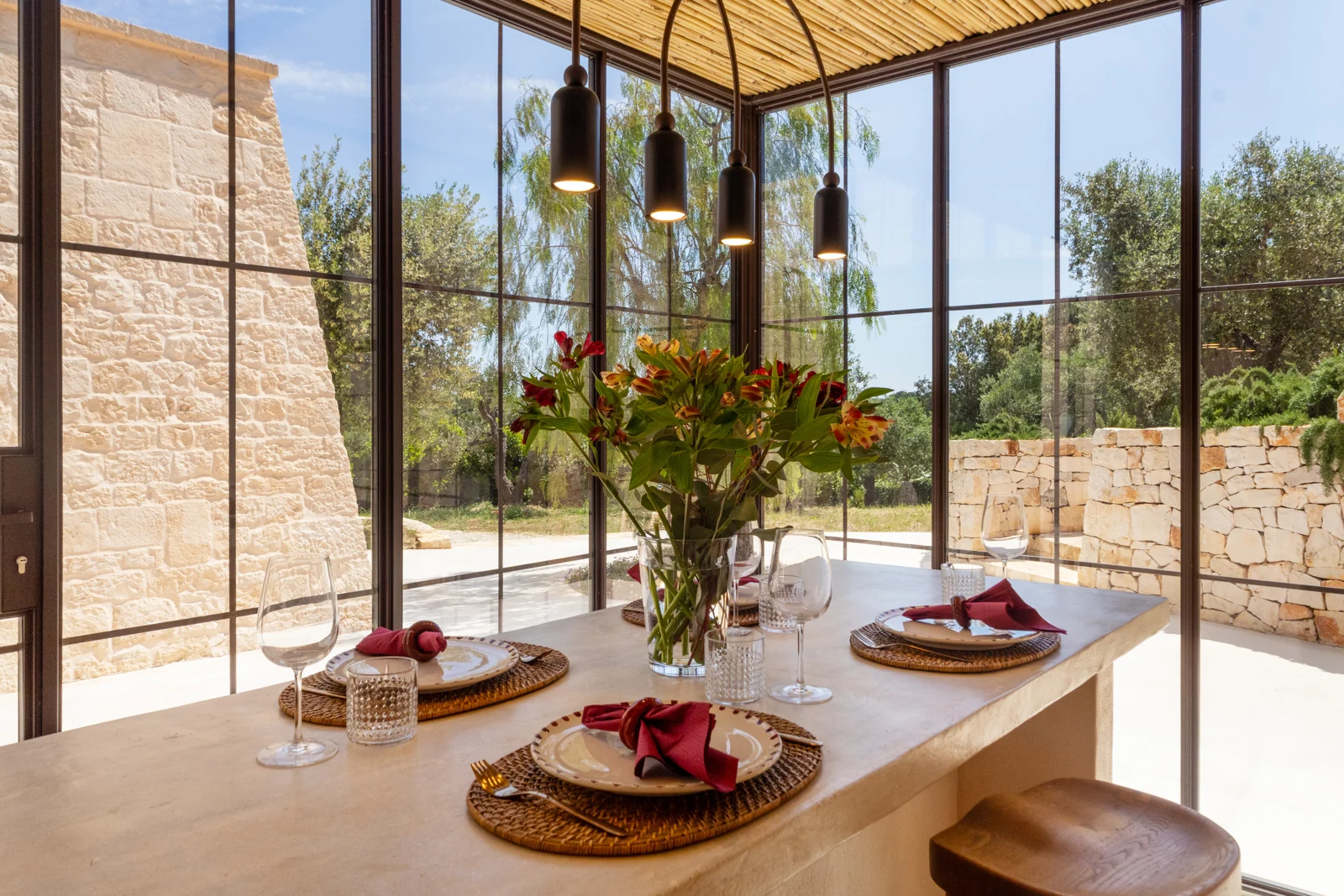 Interior photography of a sunlit dining space